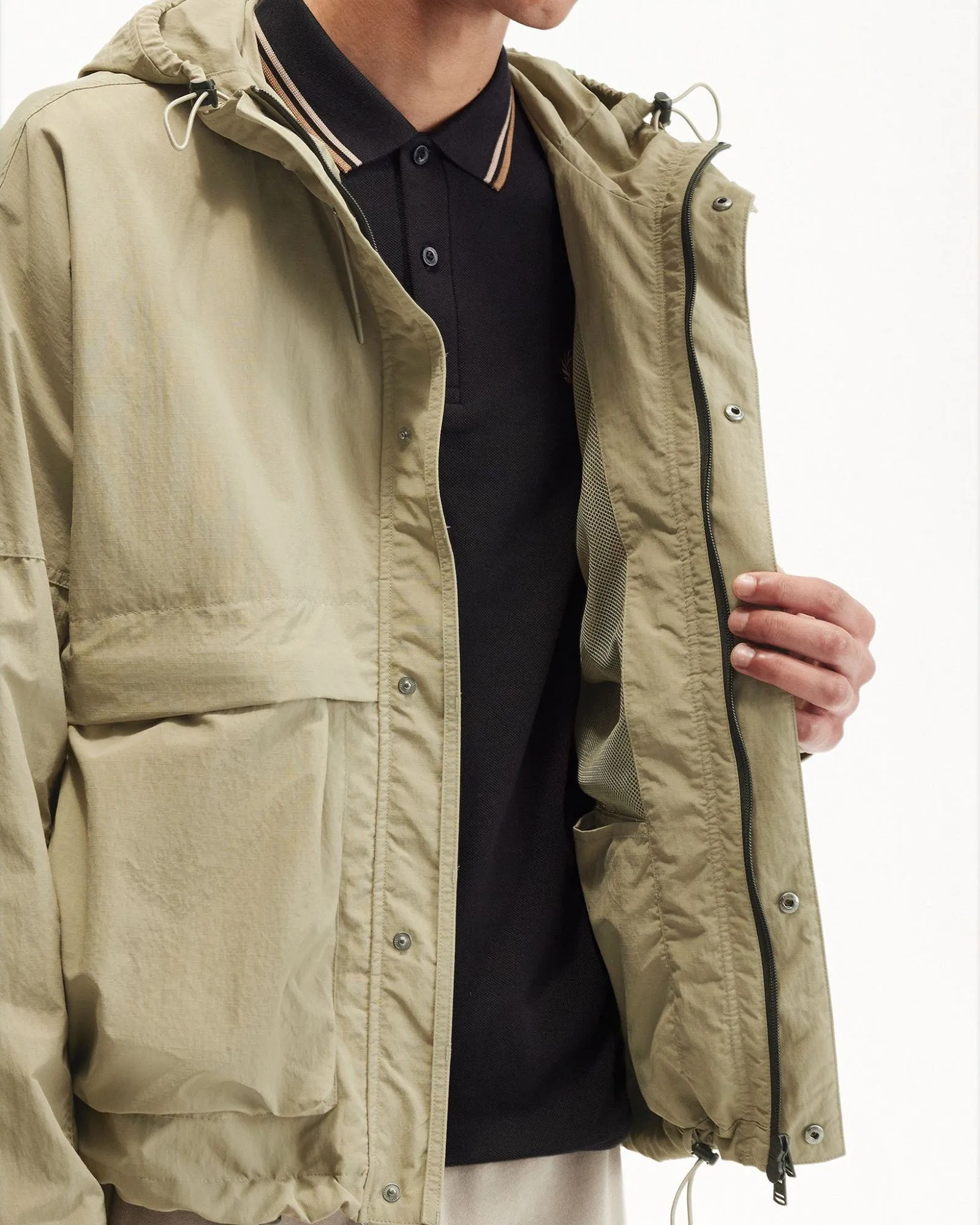 Fred Perry Cropped Parka - Warm Grey