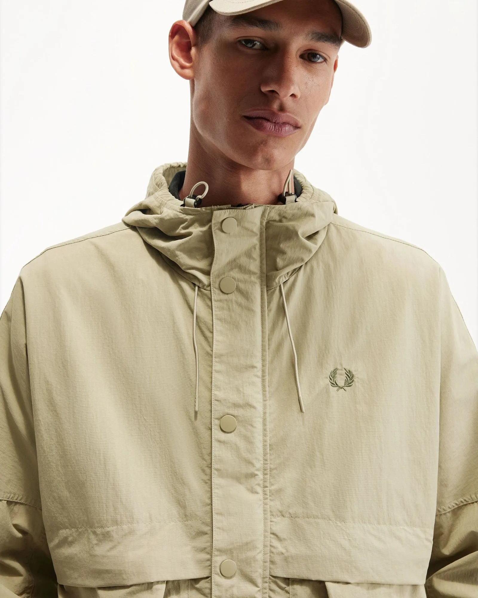 Fred Perry Cropped Parka - Warm Grey