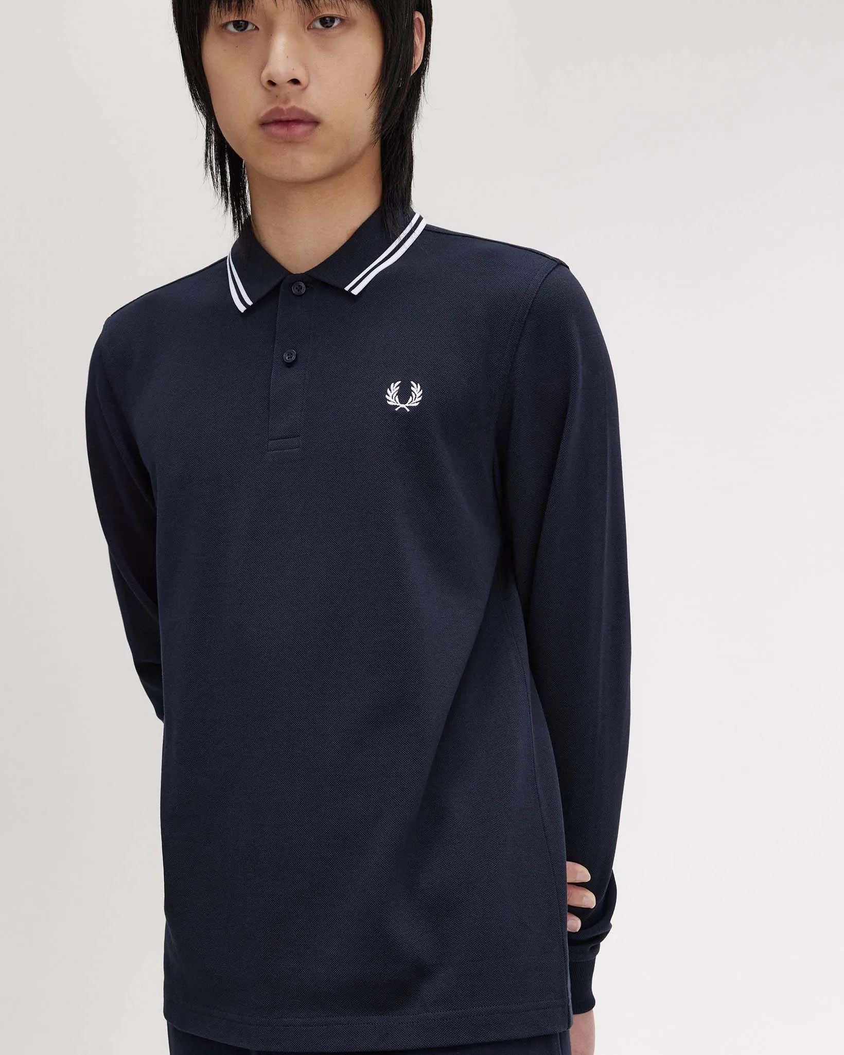 Fred Perry L/S Twin Tipped Polo Shirt - Navy / White