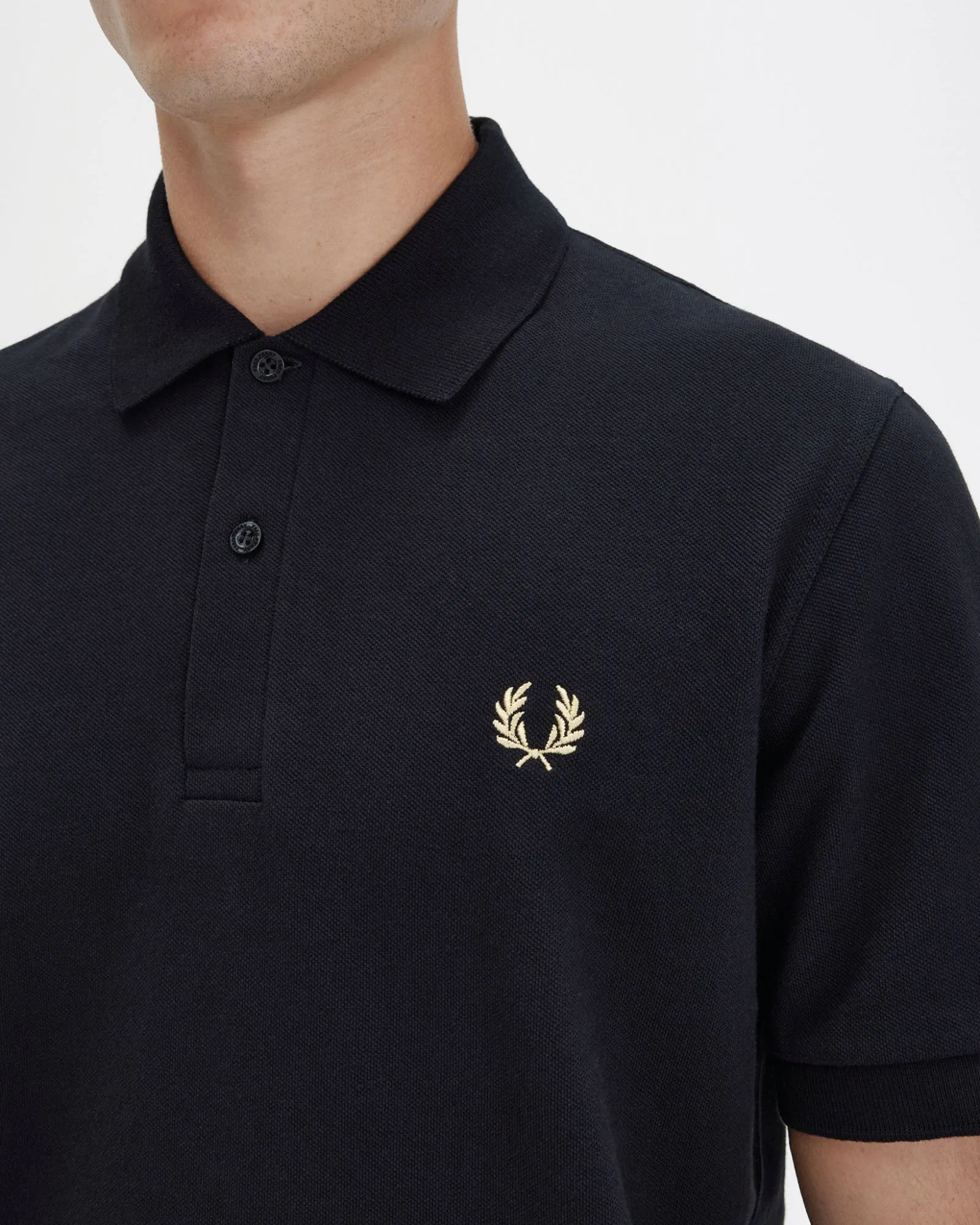 Fred Perry M3 Made In England Plain Polo Shirt - Black / Champagne