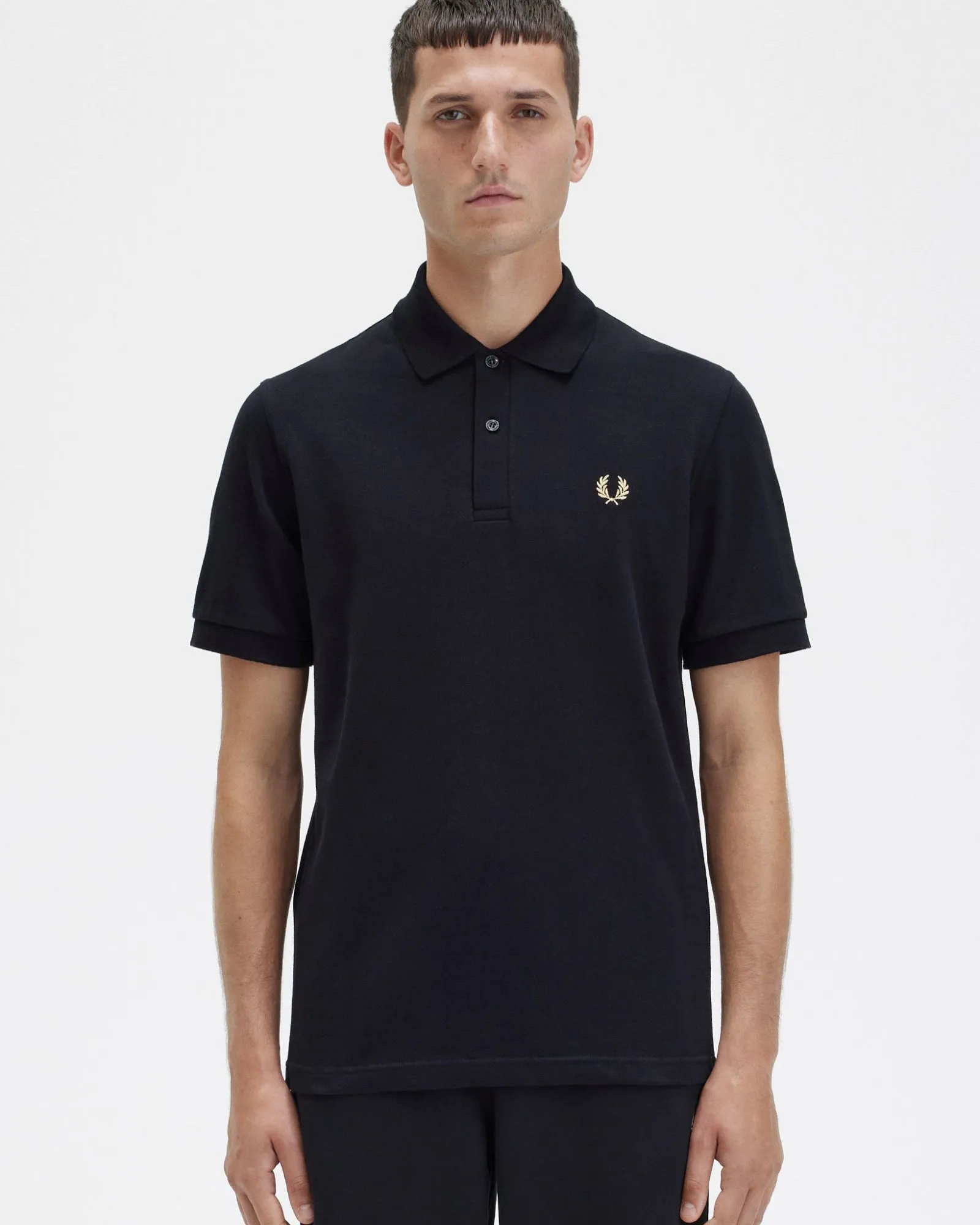 Fred Perry M3 Made In England Plain Polo Shirt - Black / Champagne