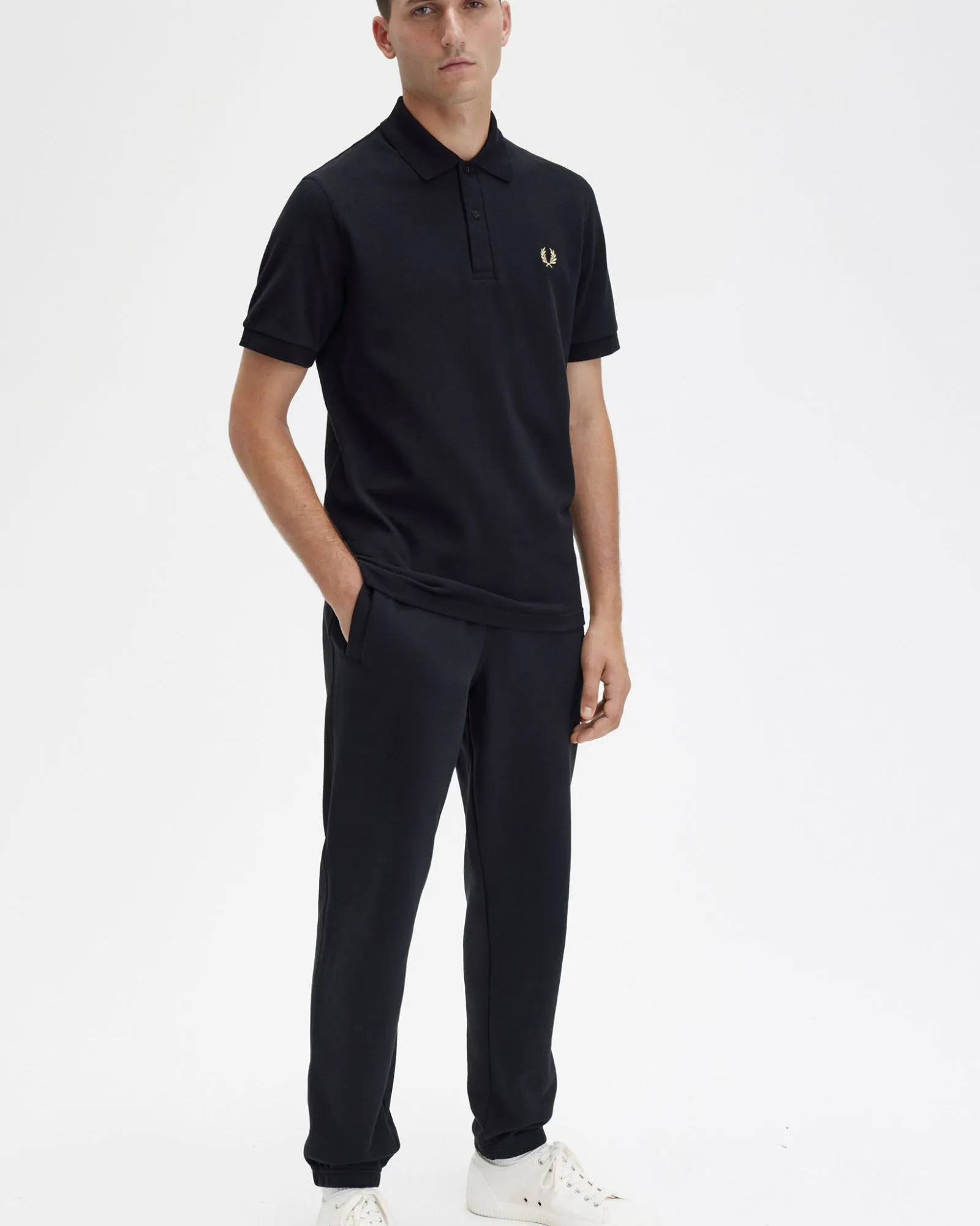 Fred Perry M3 Made In England Plain Polo Shirt - Black / Champagne