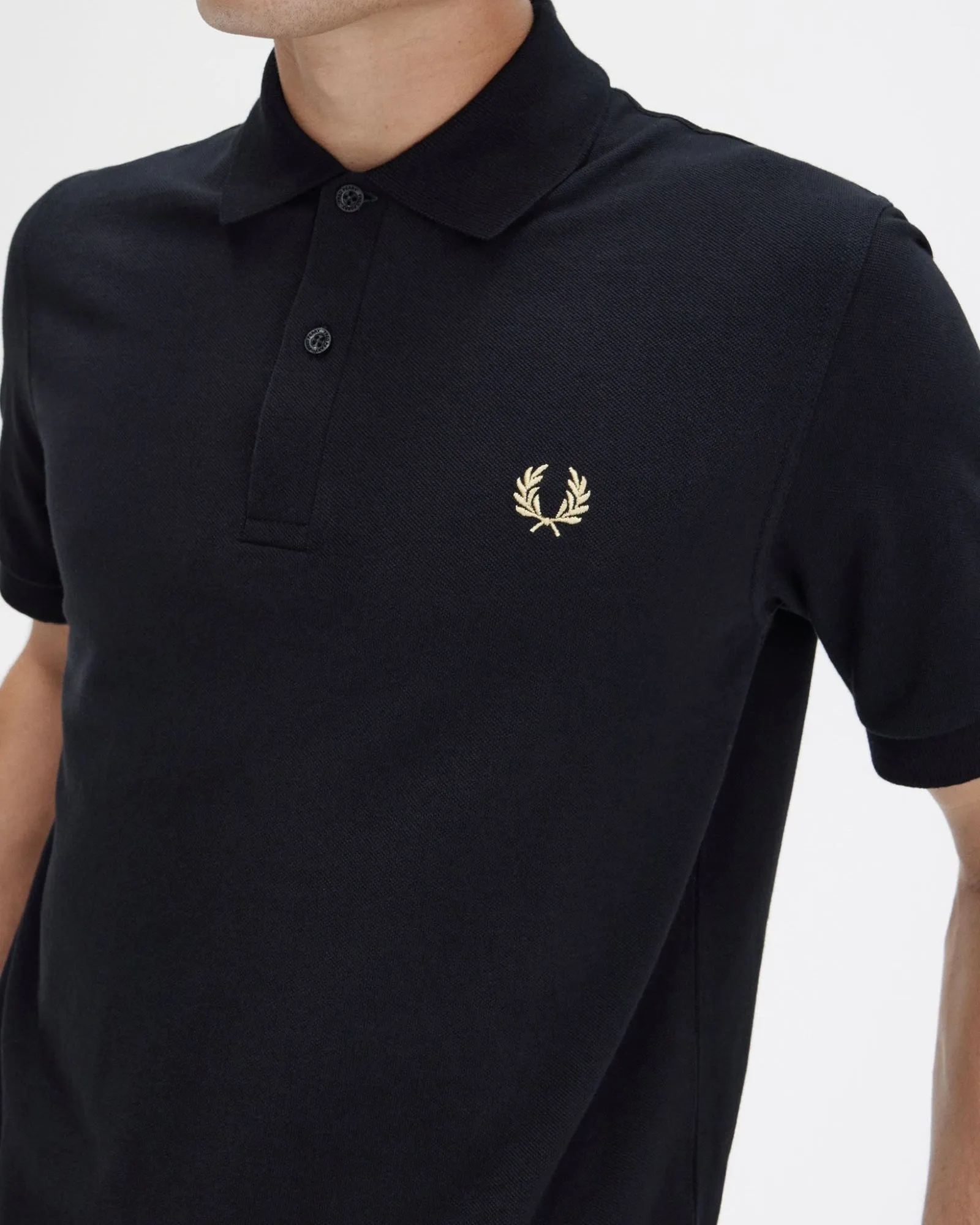 Fred Perry M3 Made In England Plain Polo Shirt - Black / Champagne