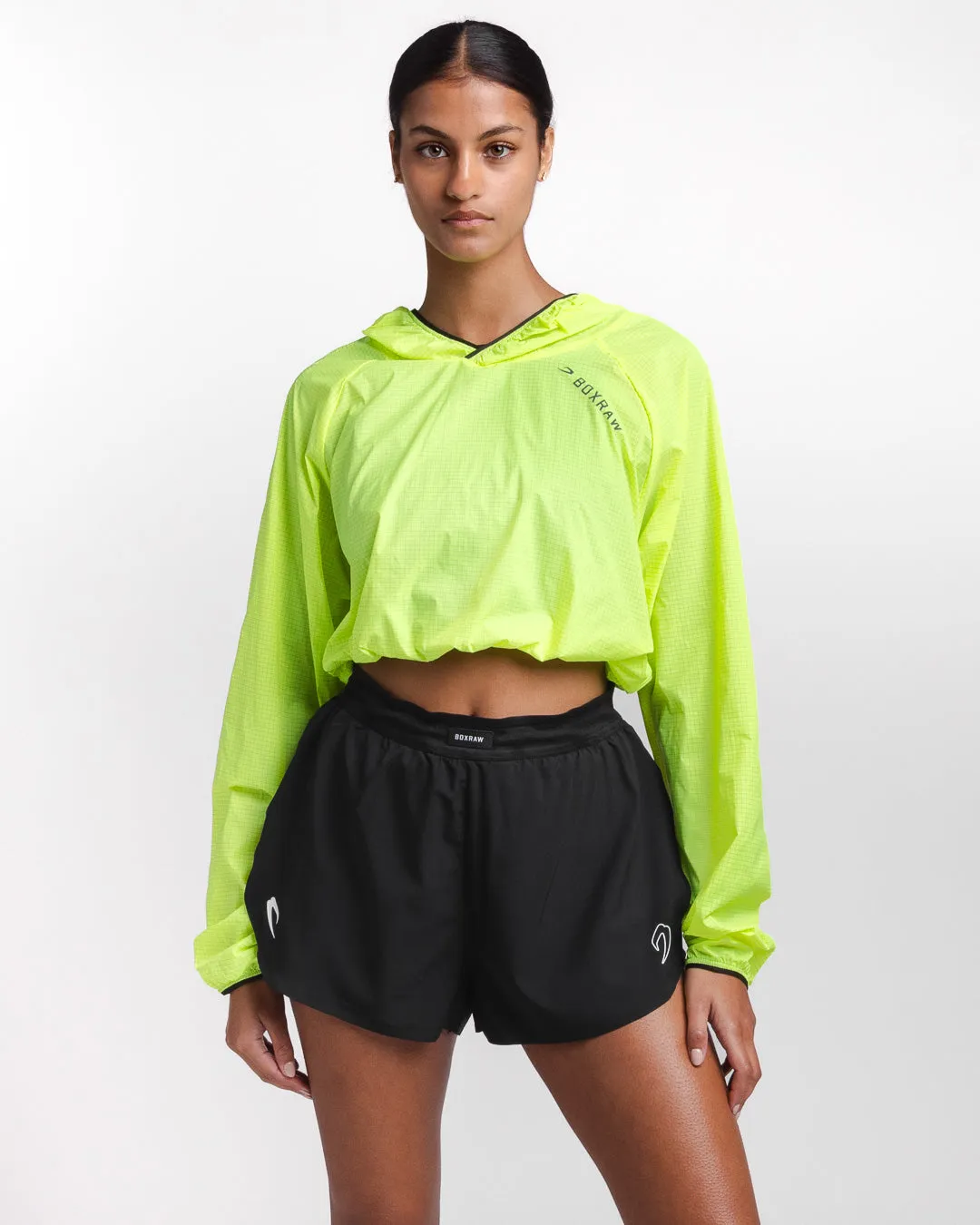 Genaro Cropped Windbreaker Hoodie - Neon Yellow