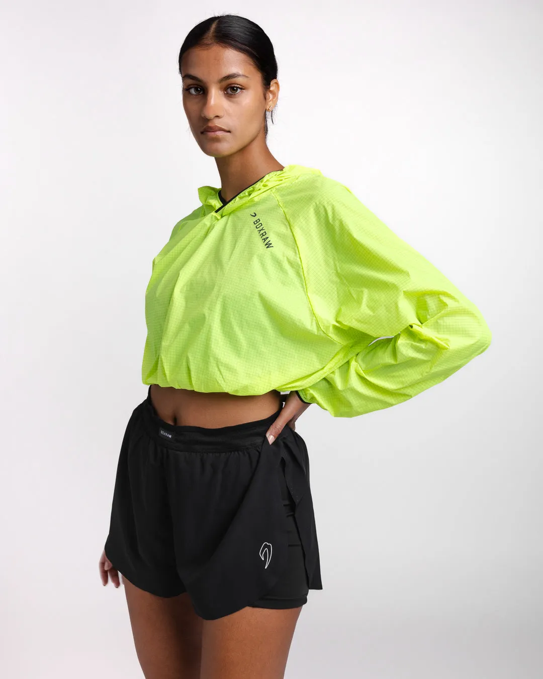 Genaro Cropped Windbreaker Hoodie - Neon Yellow