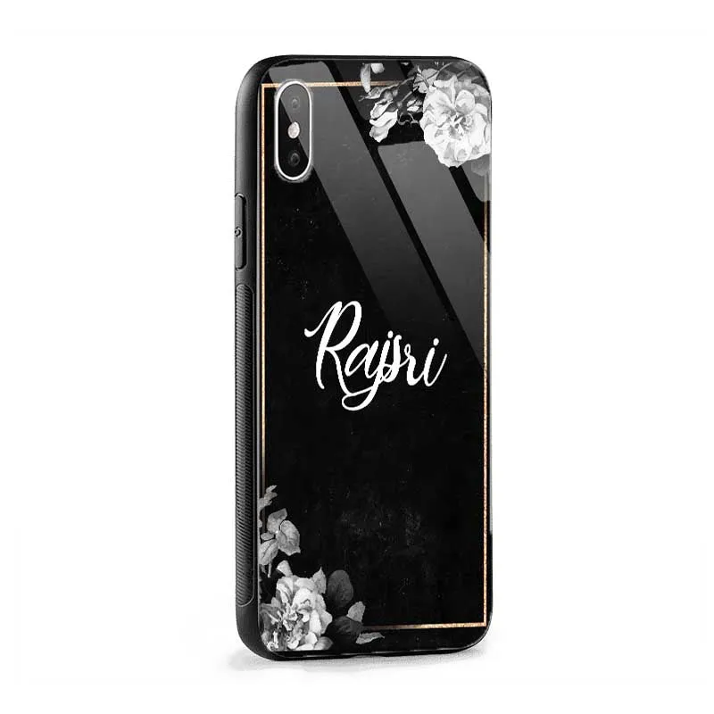 Glass Case With Black Floral Frame Name