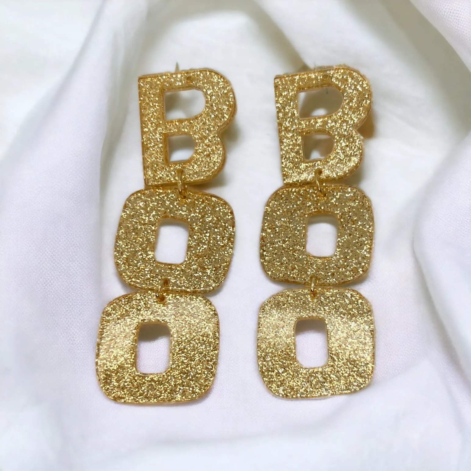 Gold BOO Earrings - Halloween Jewelry, Halloween Glitter, Halloween Accessories, Trick or Treat, Boo Accessories, Glitter Halloween