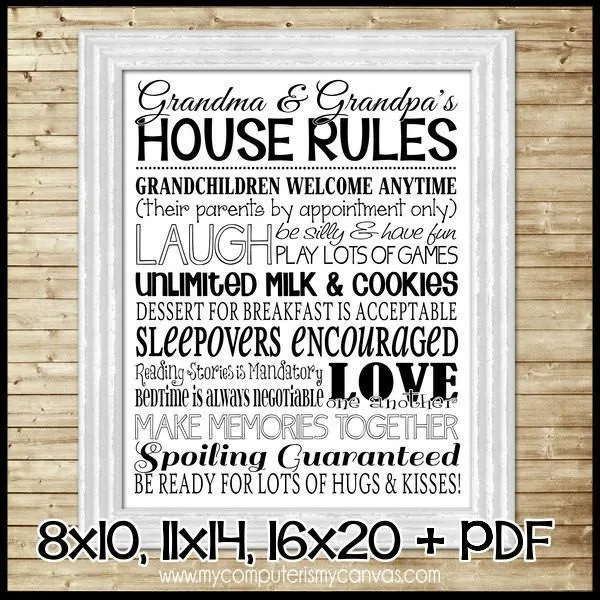 Grandparents House Rules Subway Art PRINTABLE