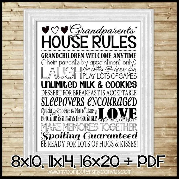 Grandparents House Rules Subway Art PRINTABLE