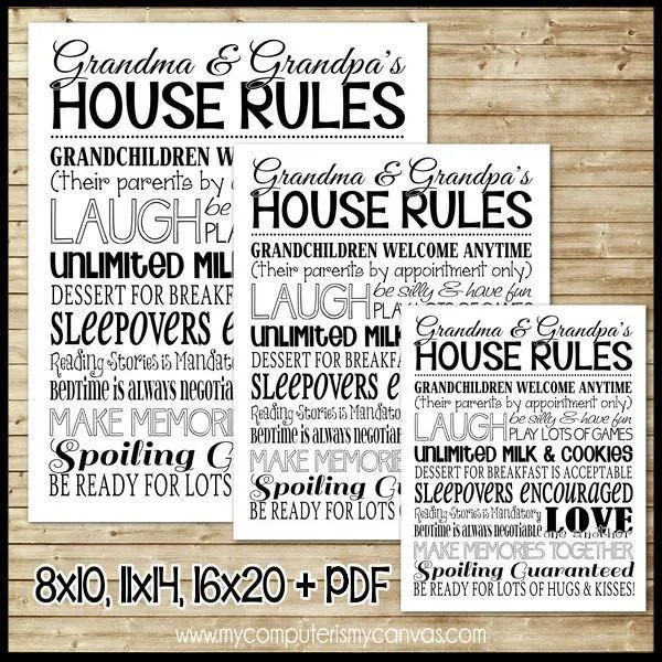 Grandparents House Rules Subway Art PRINTABLE