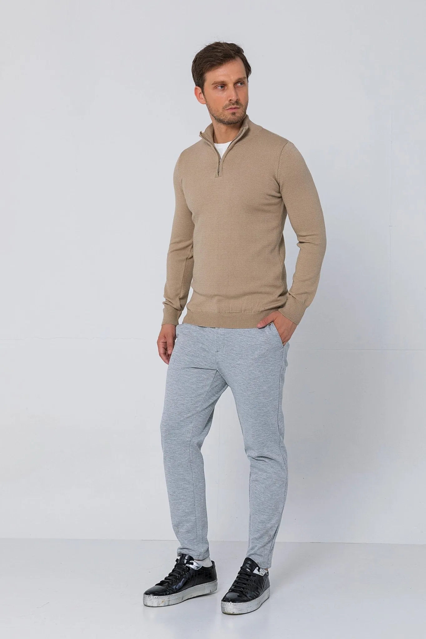 Half Zip Sweater - Beige