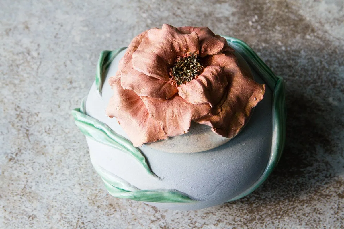 Handsculpted Ceramic Bloom Jar for Cremated Ashes