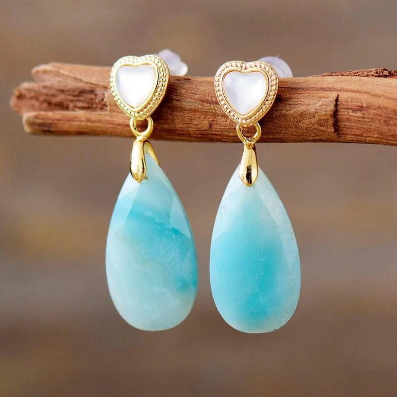 Heart Drops Amazonite Earrings