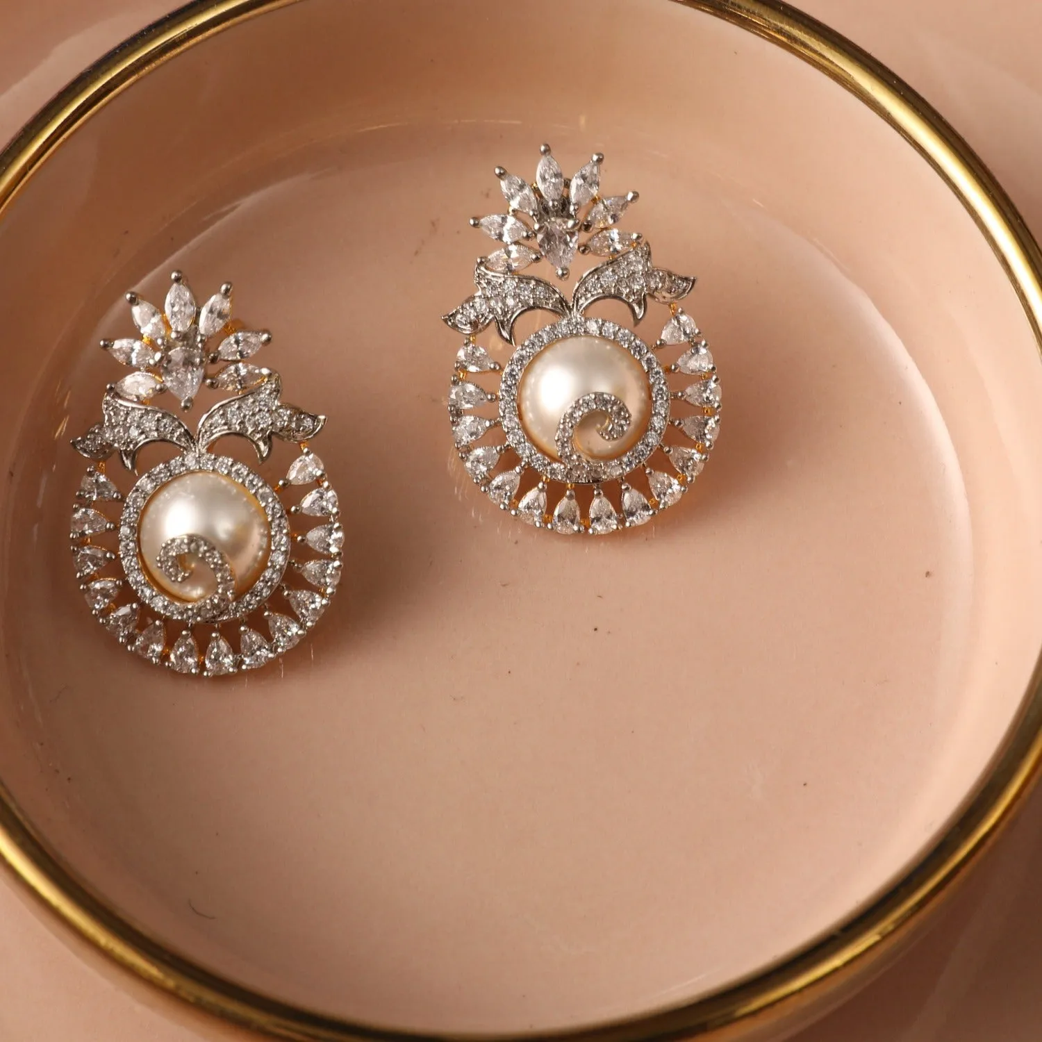 Helmi CZ Pearl Stud Earrings