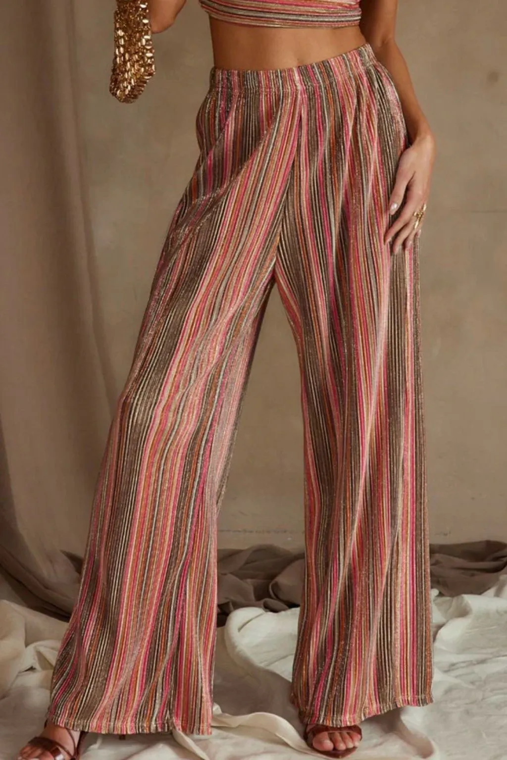 High Tide Pink Striped Plisse Pants