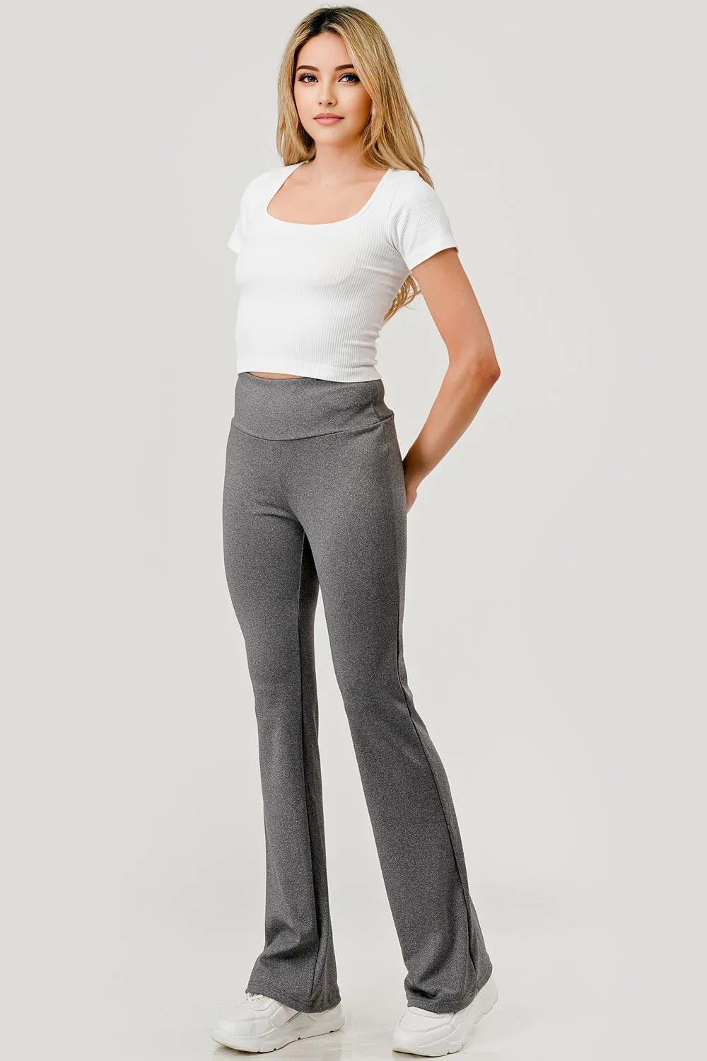 High Waist Tummy Control Boot Cut Flare Pants - Light Gray