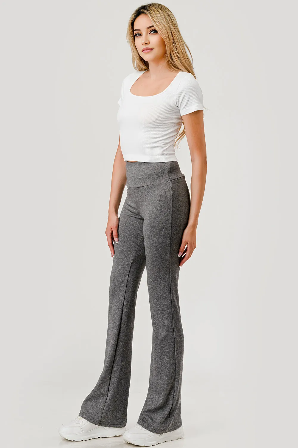 High Waist Tummy Control Boot Cut Flare Pants - Light Gray