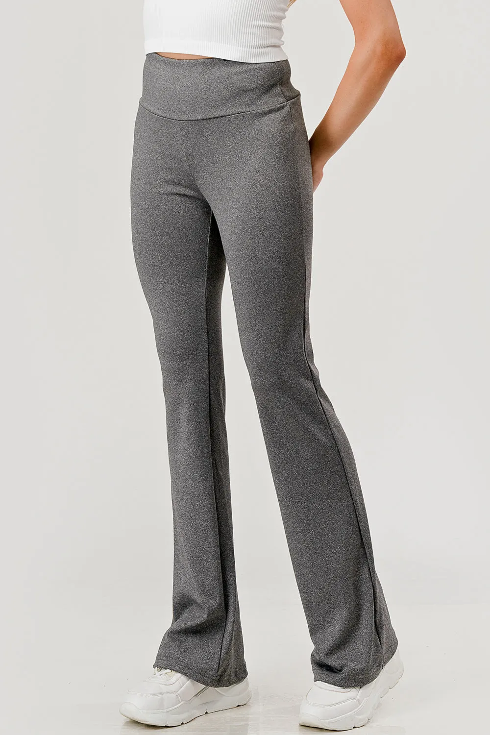 High Waist Tummy Control Boot Cut Flare Pants - Light Gray