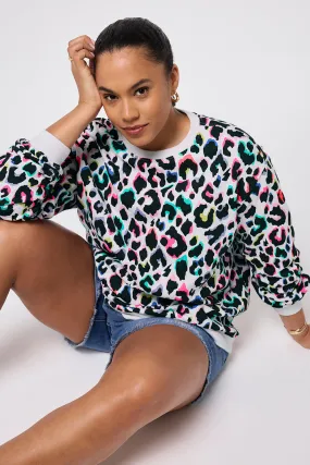 Ivory with Rainbow Shadow Leopard Oversized Sweatshirt