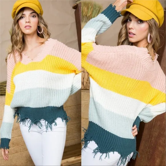 JOSIE Distressed Striped Sweater