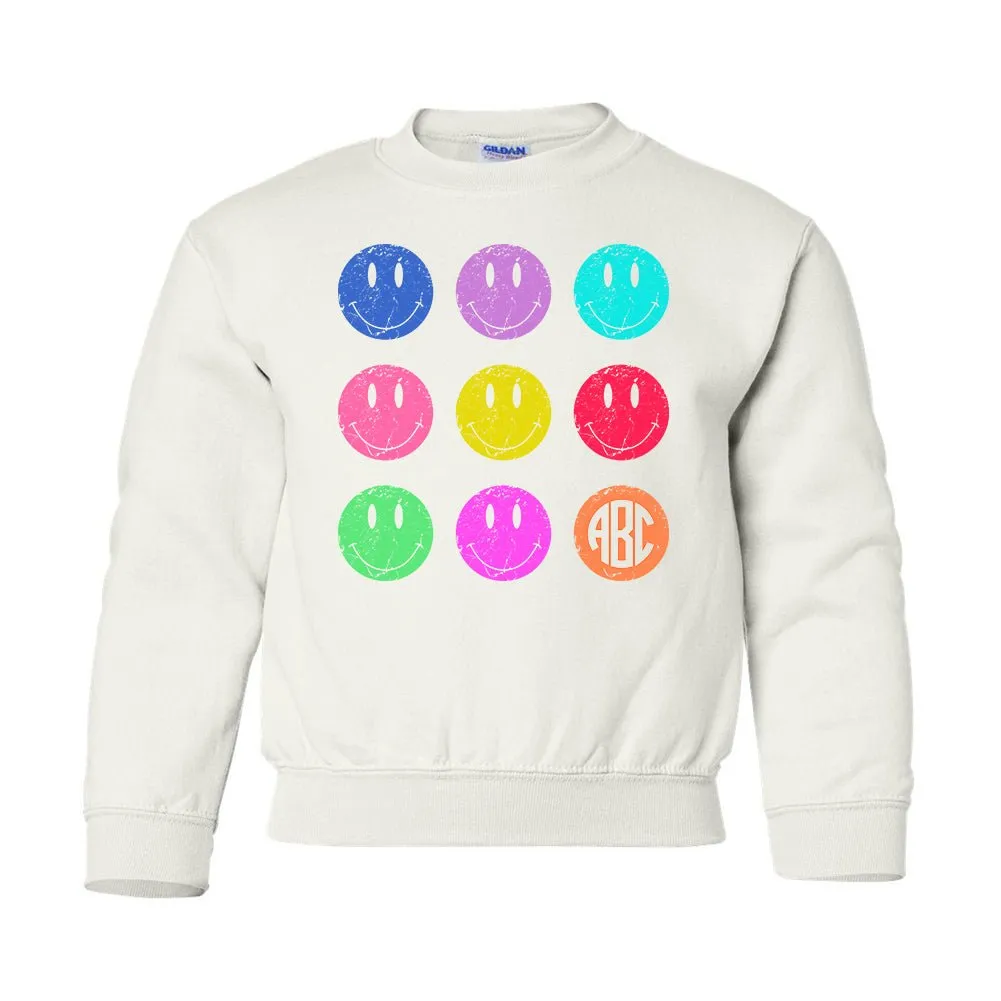 Kids Monogrammed 'Retro Smileys' Crewneck Sweatshirt