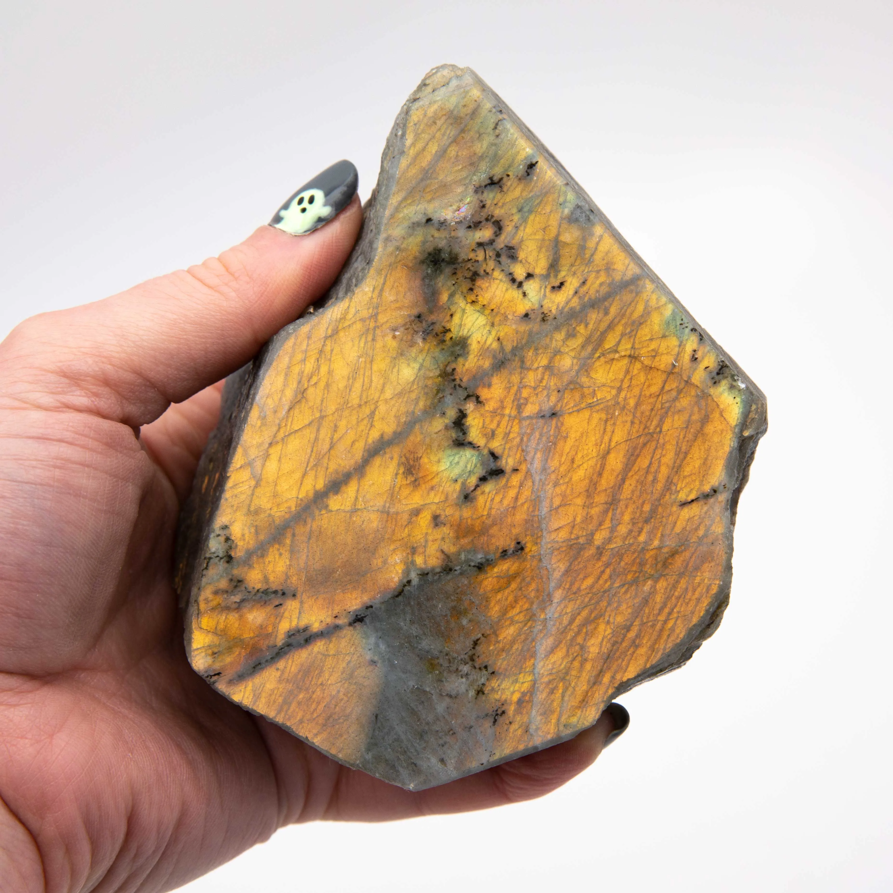 Labradorite, Orange Flash - One Side Polished, AAA-Grade