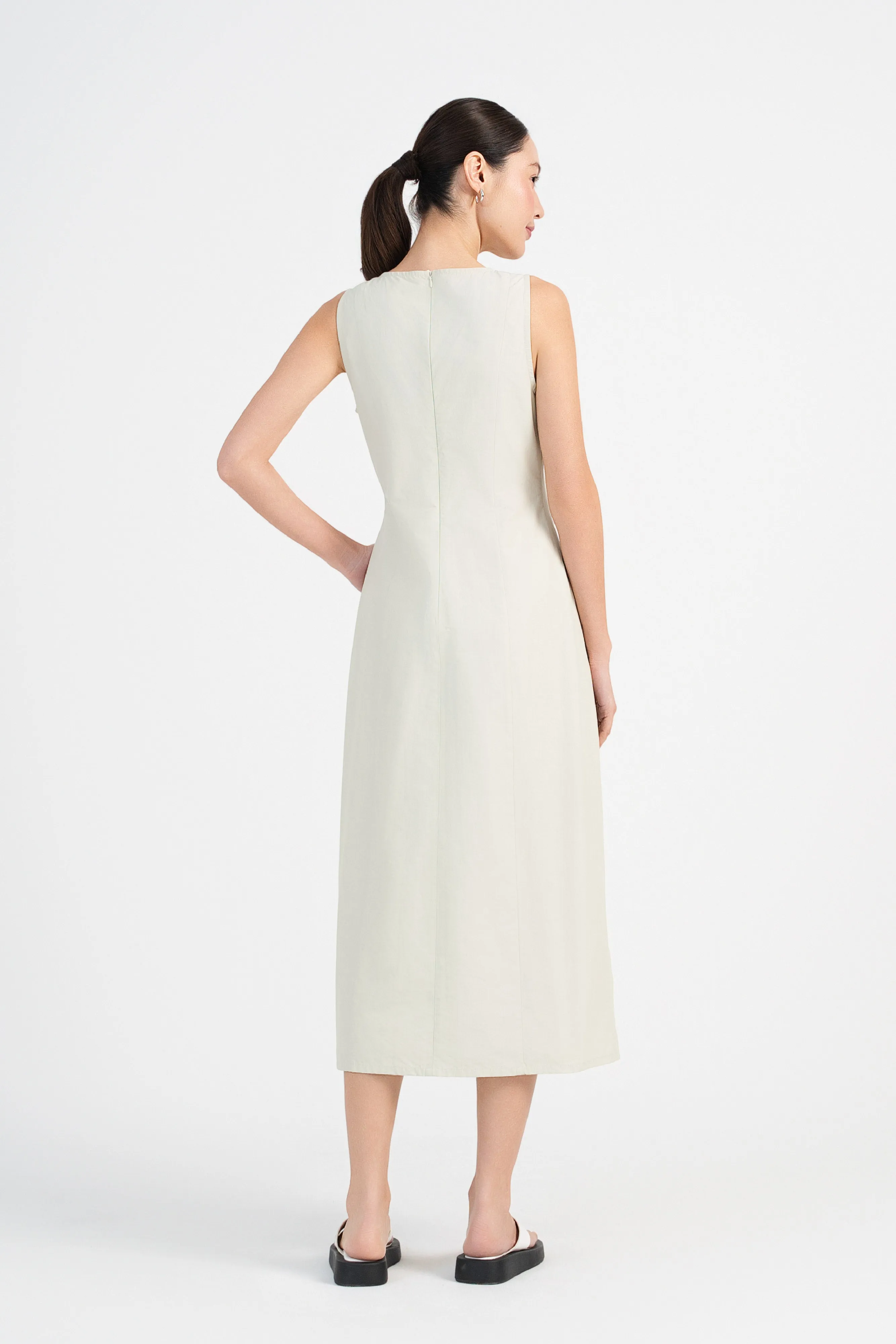 Leslie Sleeveless Nylon Midaxi Dress in Ecru Beige