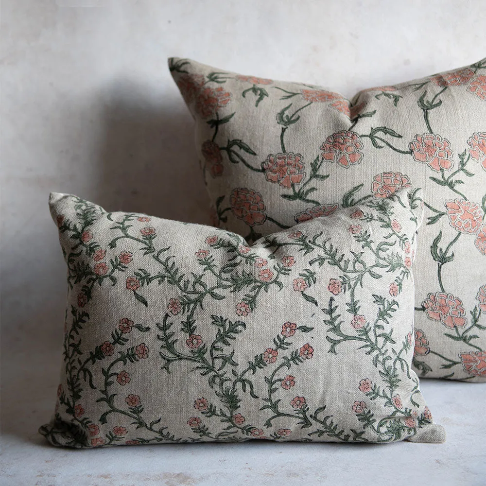 Linen Hand Block-Printed Pillow Cover No. 0225