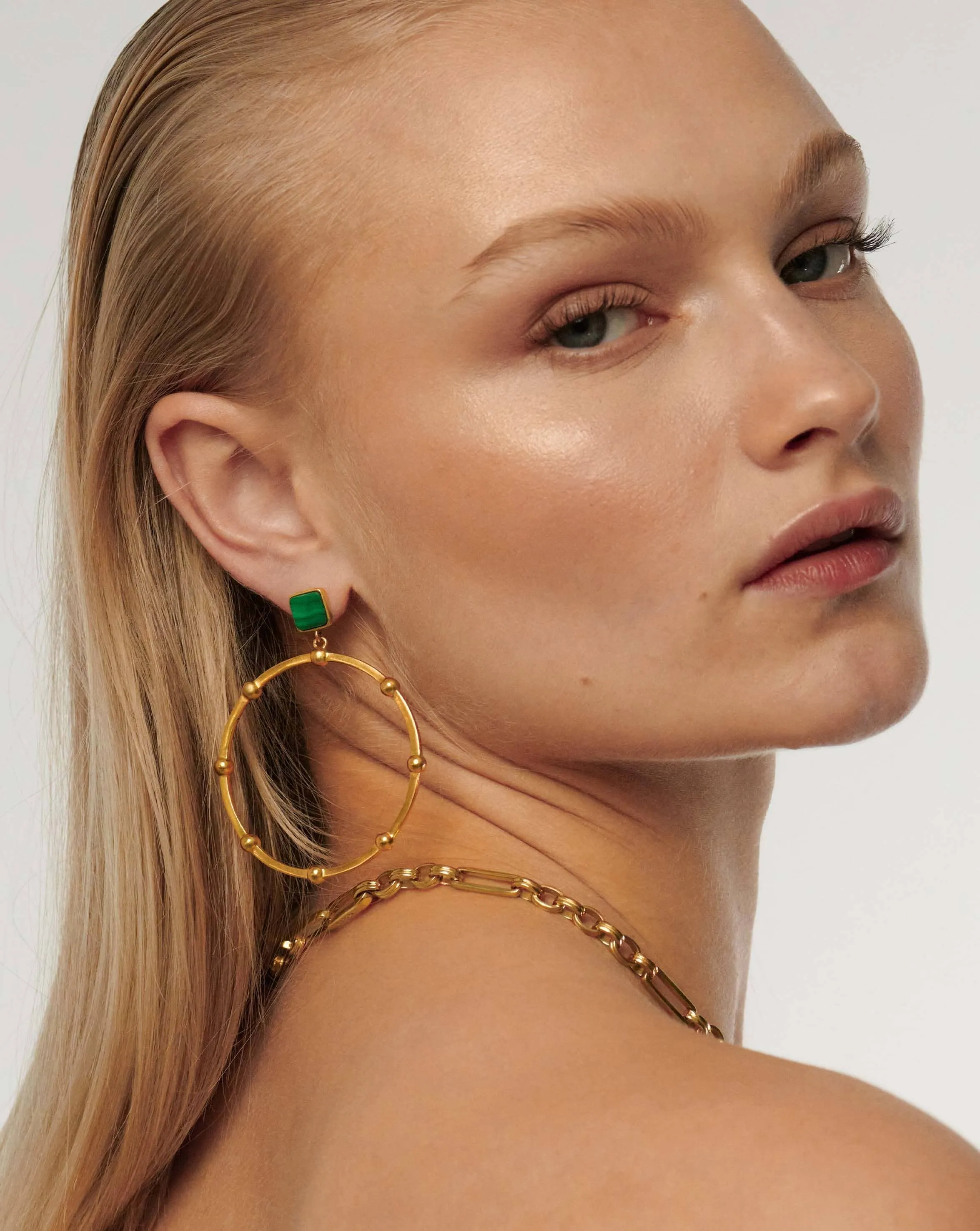 Lucy Williams Malachite Hoop Earrings | 18ct Gold Plated/Malachite