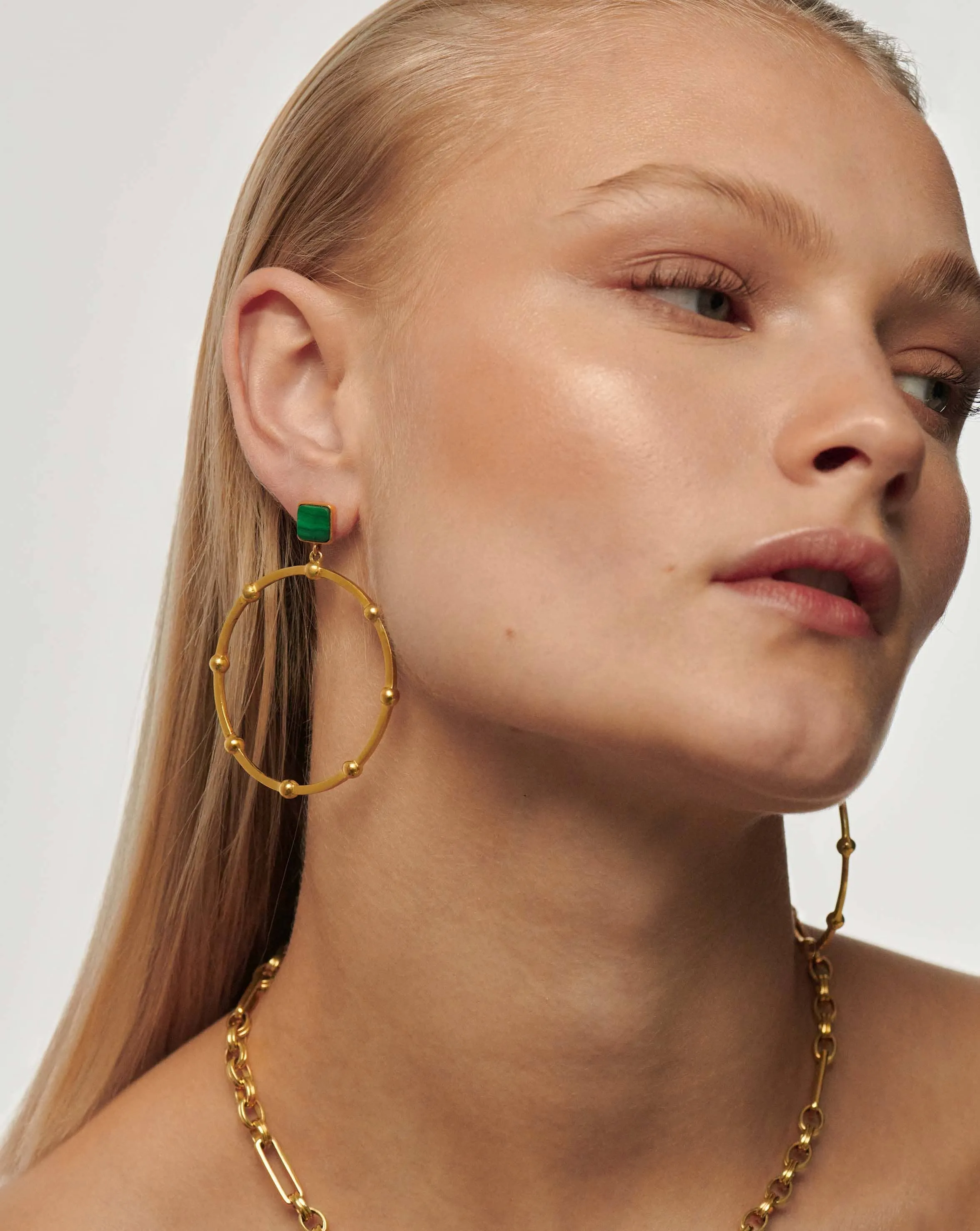 Lucy Williams Malachite Hoop Earrings | 18ct Gold Plated/Malachite