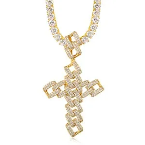 Luxury 18k Gold Plated Cross Pendant Necklace For Men