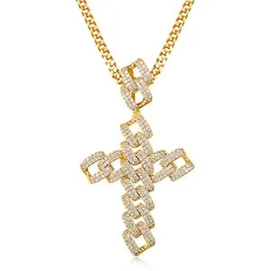 Luxury 18k Gold Plated Cross Pendant Necklace For Men