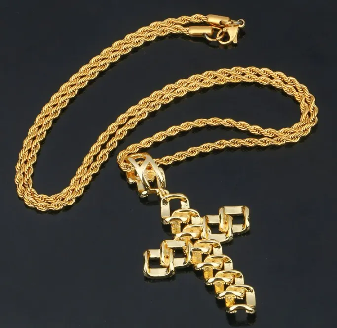 Luxury 18k Gold Plated Cross Pendant Necklace For Men