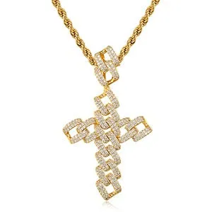 Luxury 18k Gold Plated Cross Pendant Necklace For Men