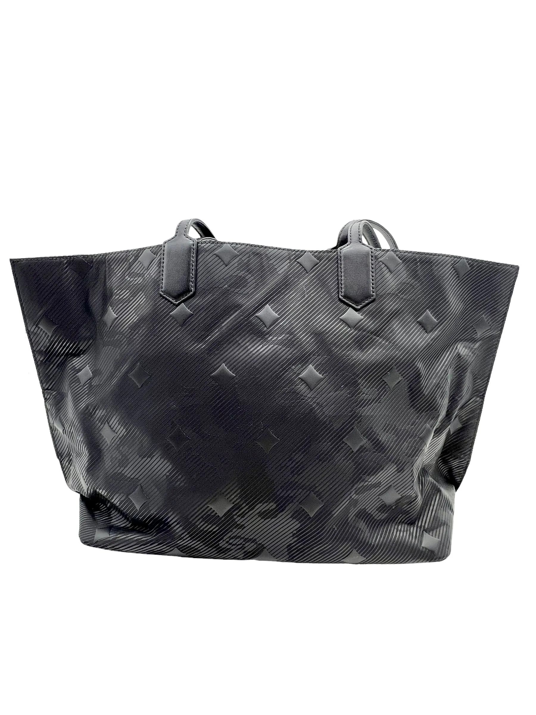 MCM Rubberized Black Nylon Abstract Lion Print Tote