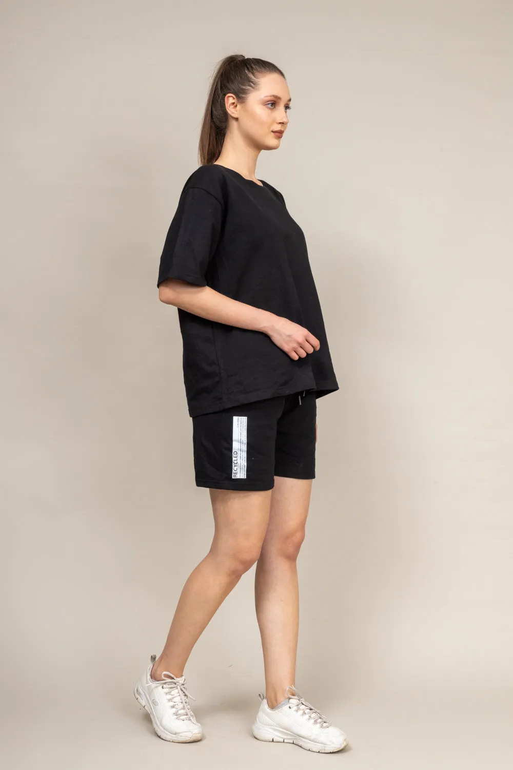 Midnight Black Oversized T-shirt Shorts Co-Ord