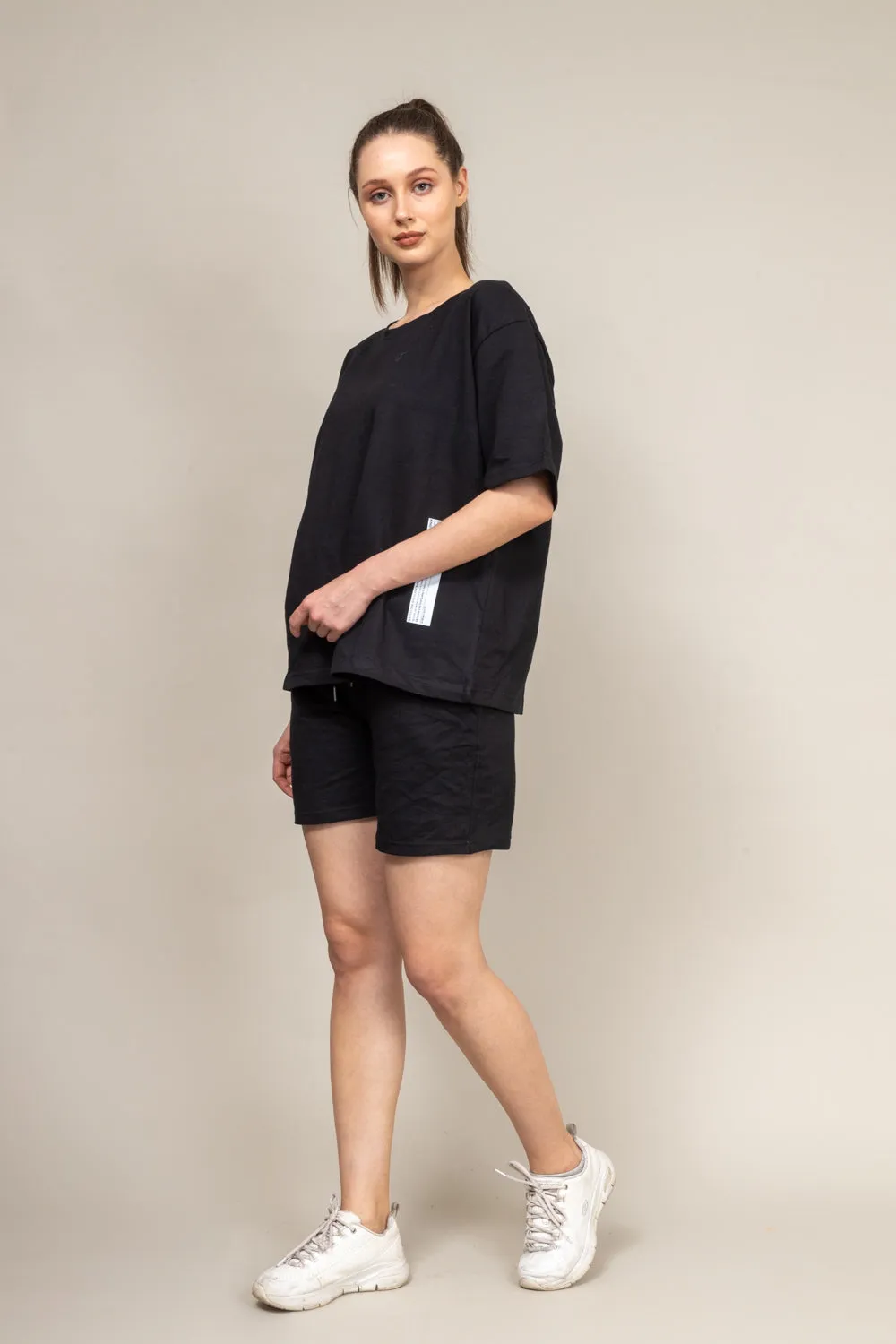 Midnight Black Oversized T-shirt Shorts Co-Ord