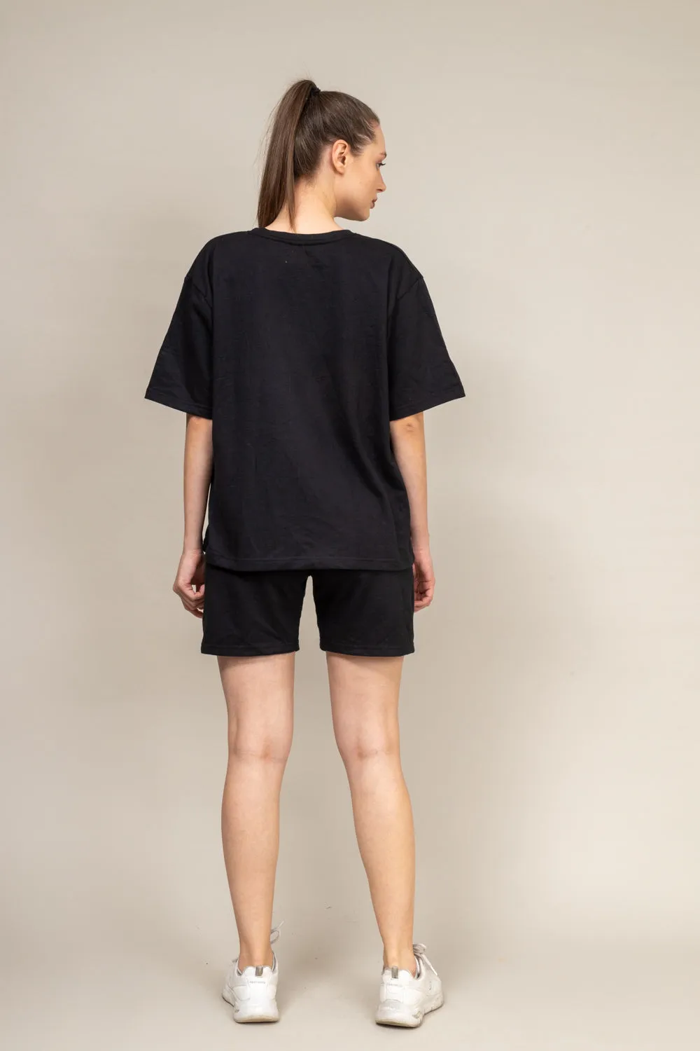 Midnight Black Oversized T-shirt Shorts Co-Ord