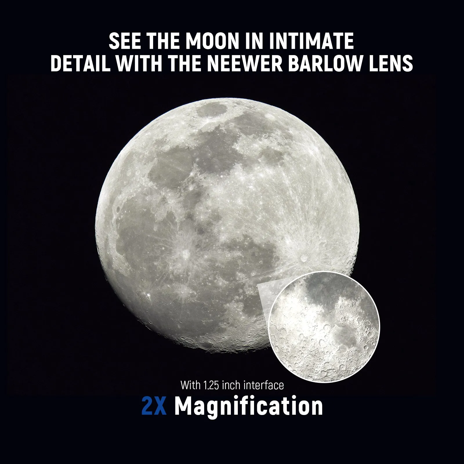 NEEWER 1.25” 2X Barlow Lens to Double Magnify Eyepieces