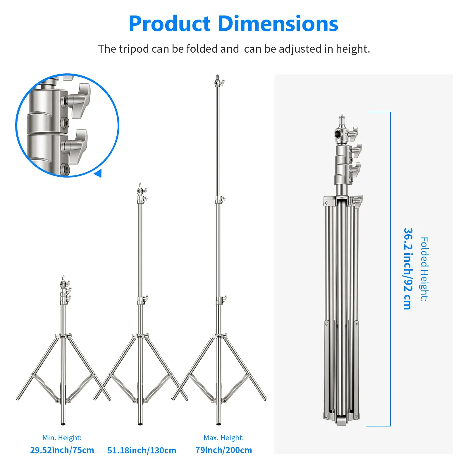 NEEWER 2 Pack 220cm Stainless Steel Photography Light Stand