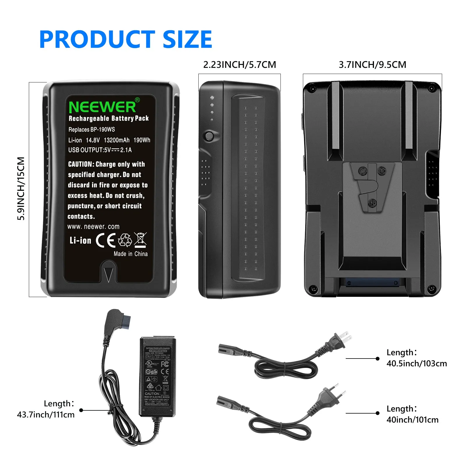 NEEWER BP-190WS 13200mAh V-Mount/V-Lock Rechargeable Li-ion Battery