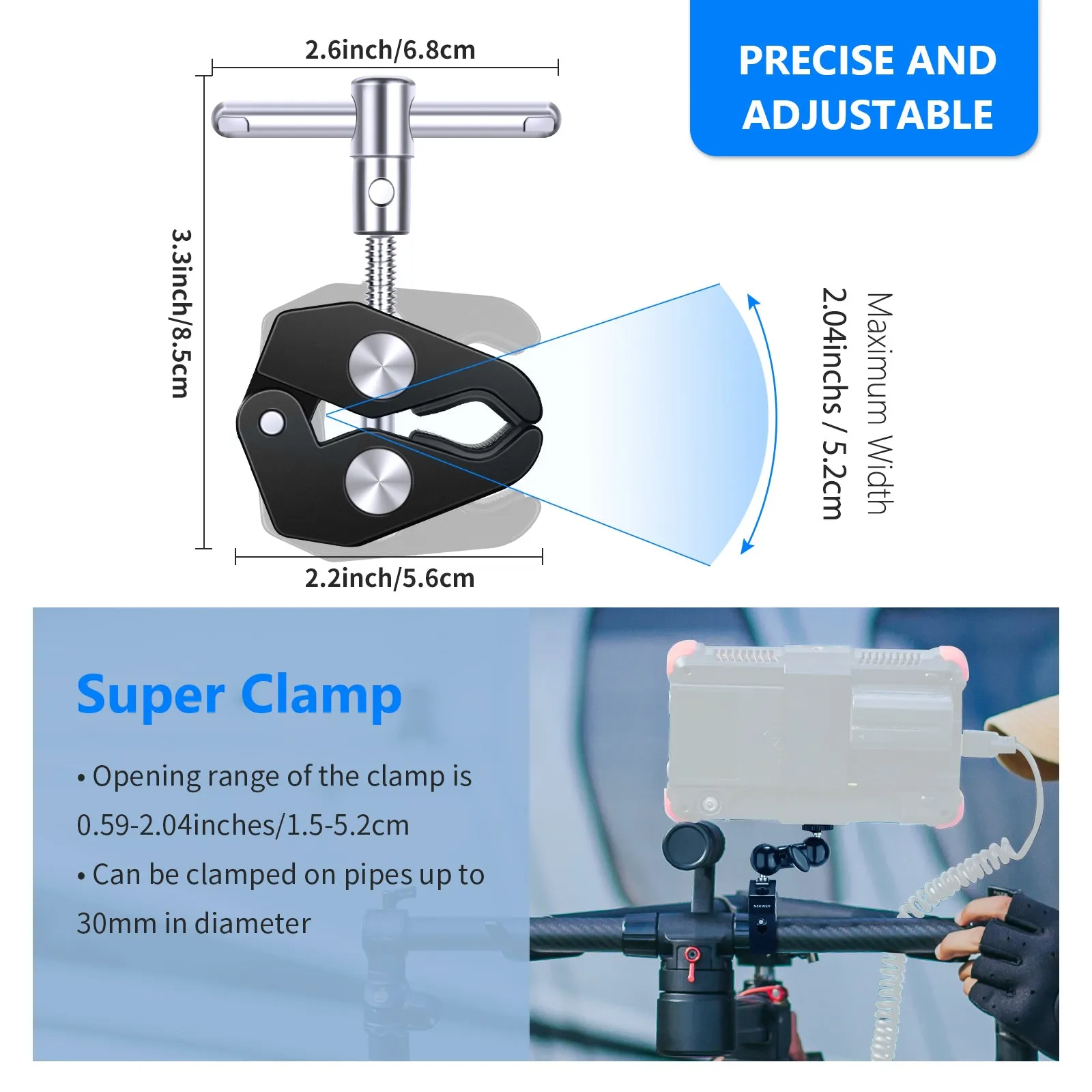 NEEWER Camera Mount Clamp with Dual Ball Head Adapter