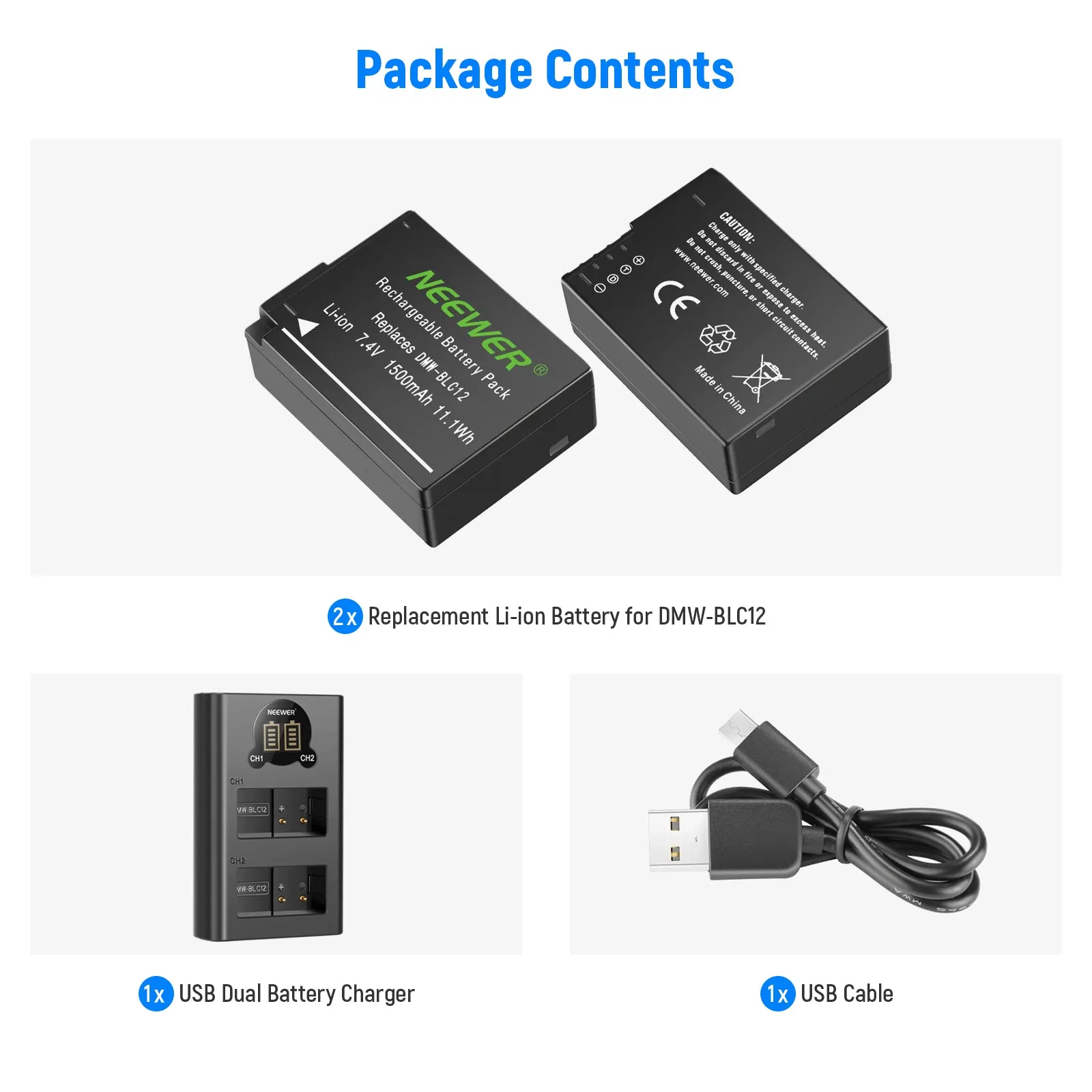 NEEWER DMW-BLC12 Panasonic Replacement Battery Charger Set