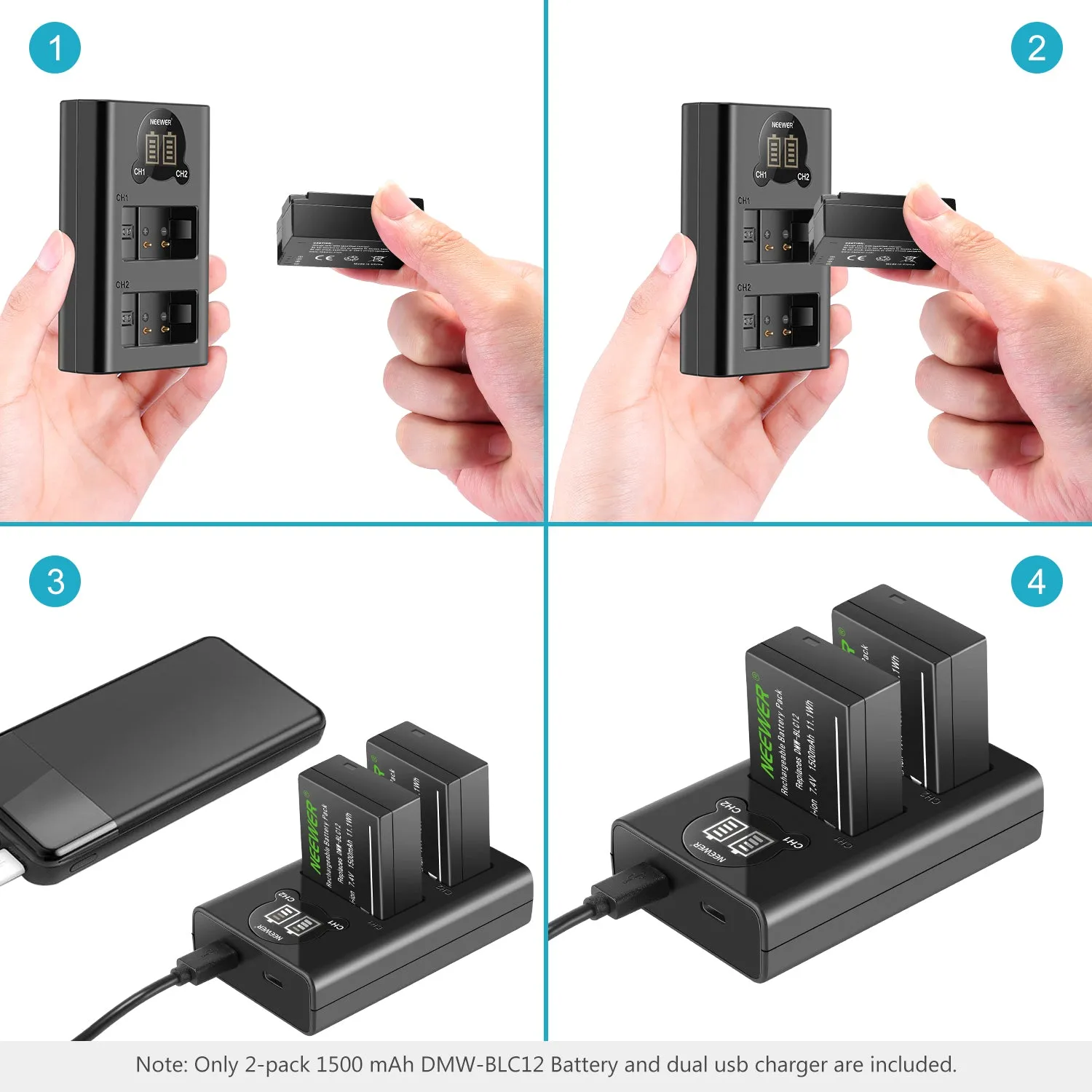 NEEWER DMW-BLC12 Panasonic Replacement Battery Charger Set