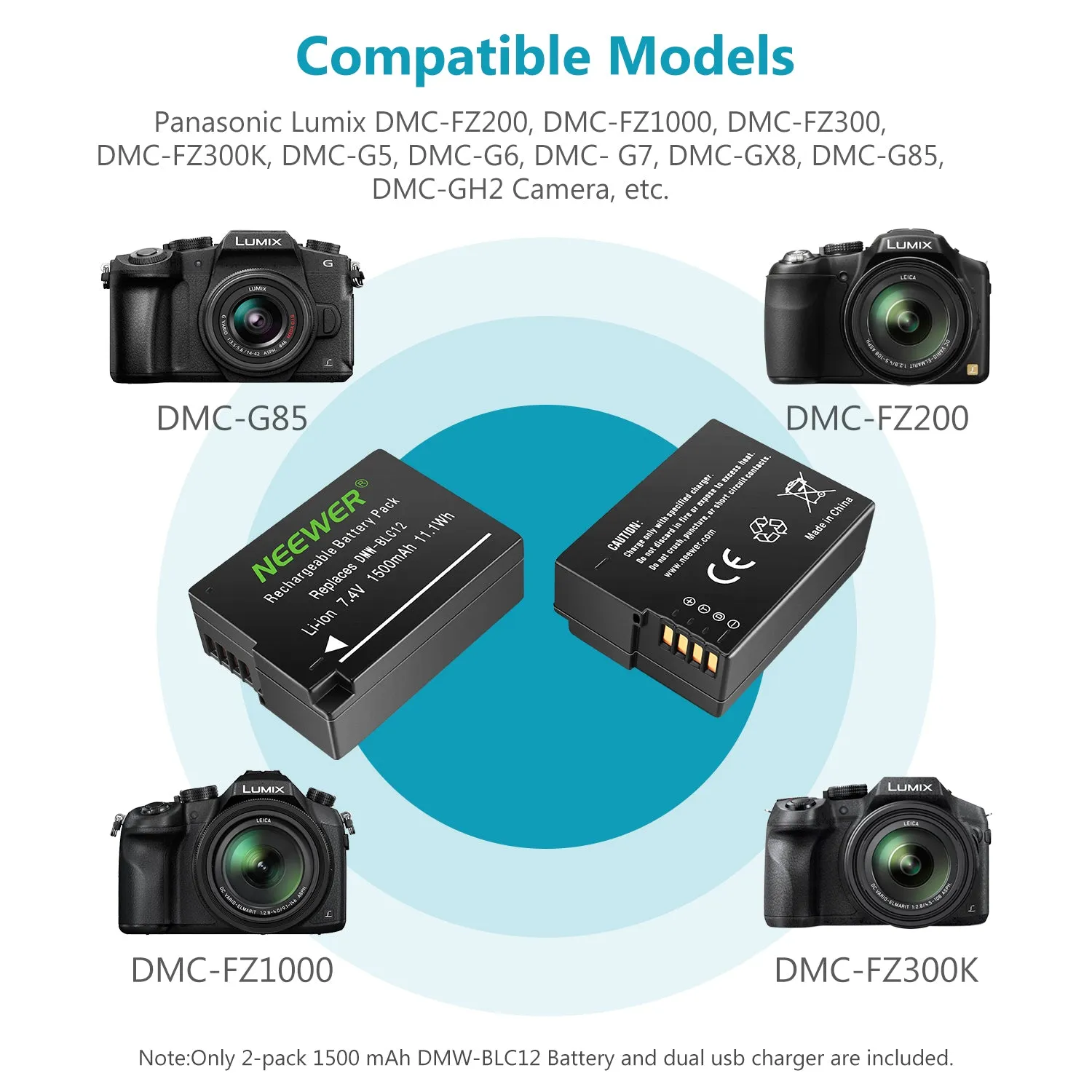 NEEWER DMW-BLC12 Panasonic Replacement Battery Charger Set