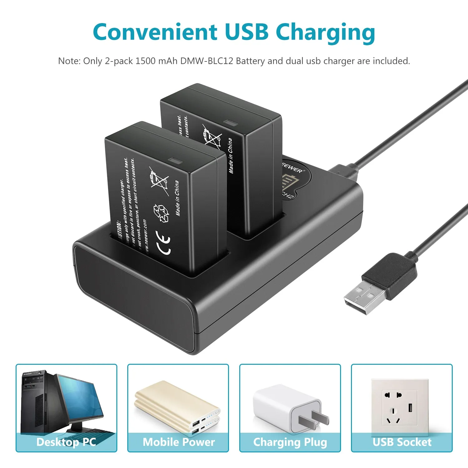 NEEWER DMW-BLC12 Panasonic Replacement Battery Charger Set