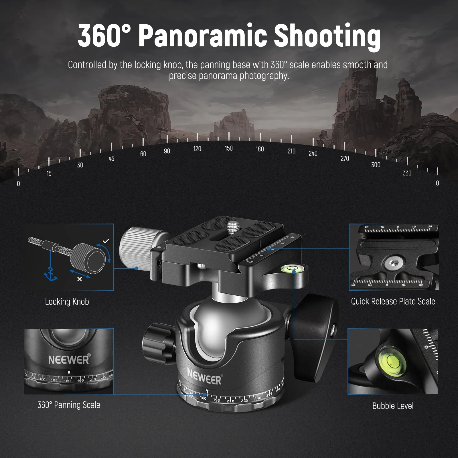 NEEWER GM36 36mm Metal Panorama Low Profile Camera Tripod Ball Head