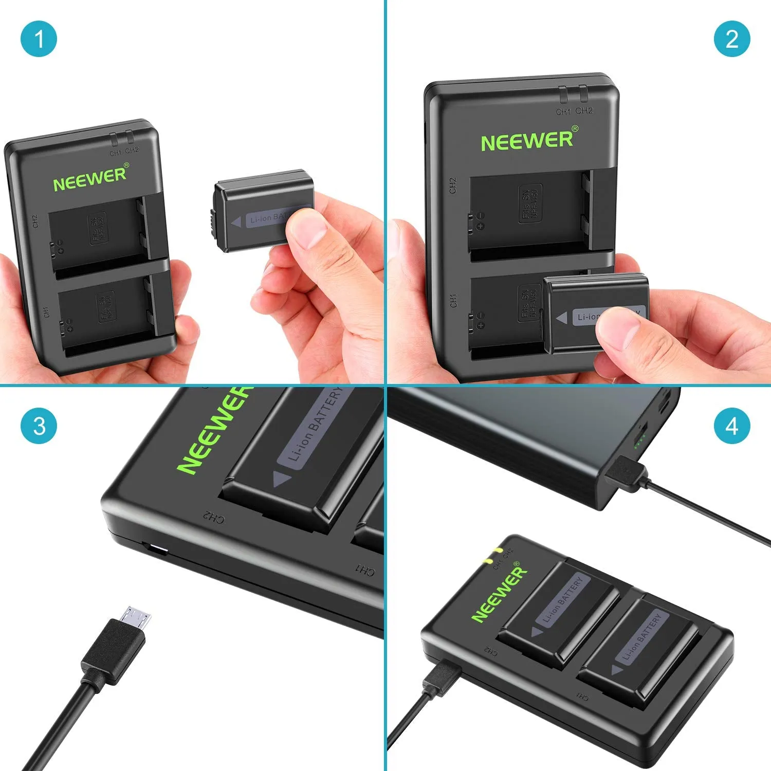 NEEWER NP-FW50 Camera Battery Charger Set for Sony