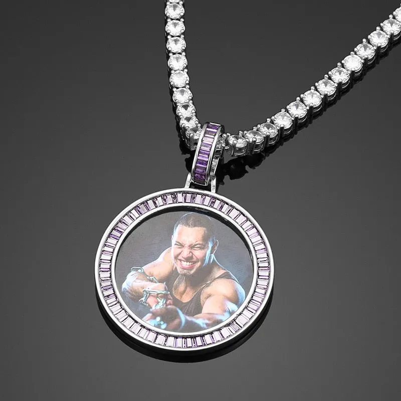 New Purple Crystal Rhinestone Photo Medallion Necklace