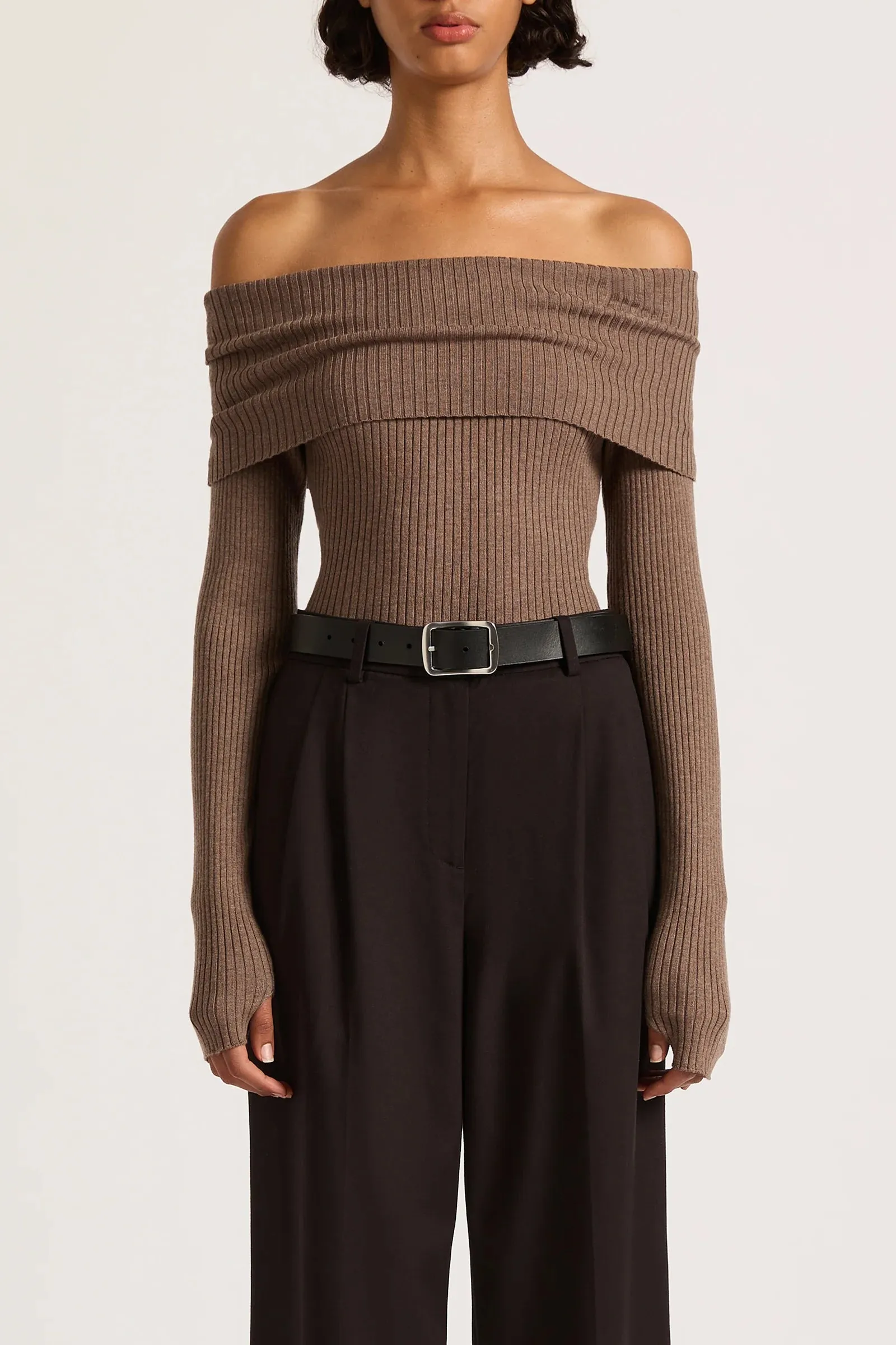 NUDE LUCY Krishna Off Shoulder Knit MOCHA